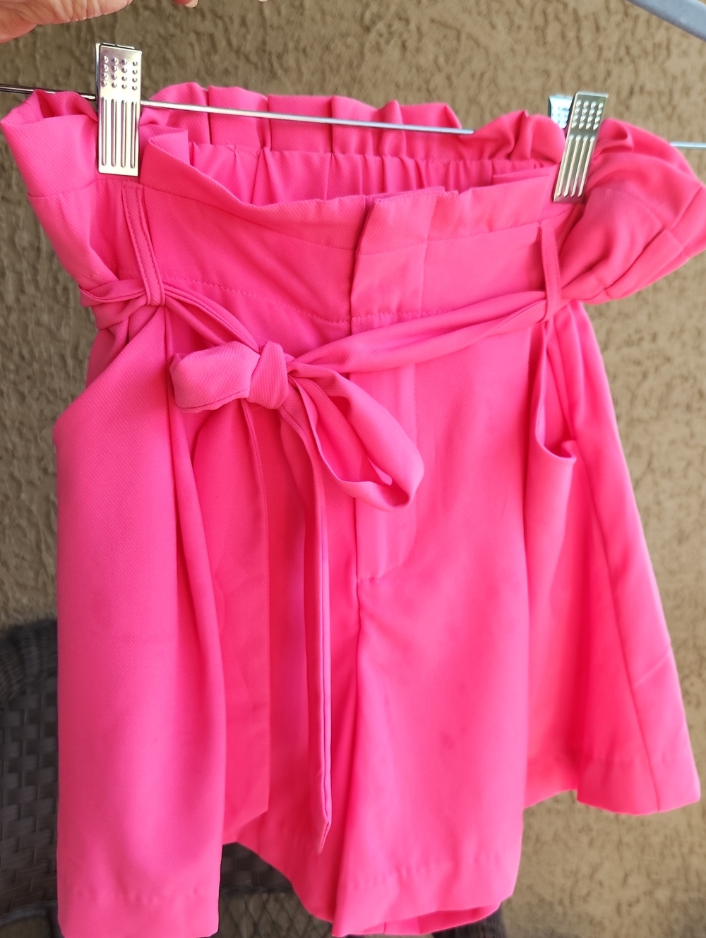 Glam High-Waist Paperbag Tie-Waist Women’s Shorts — Hot Pink